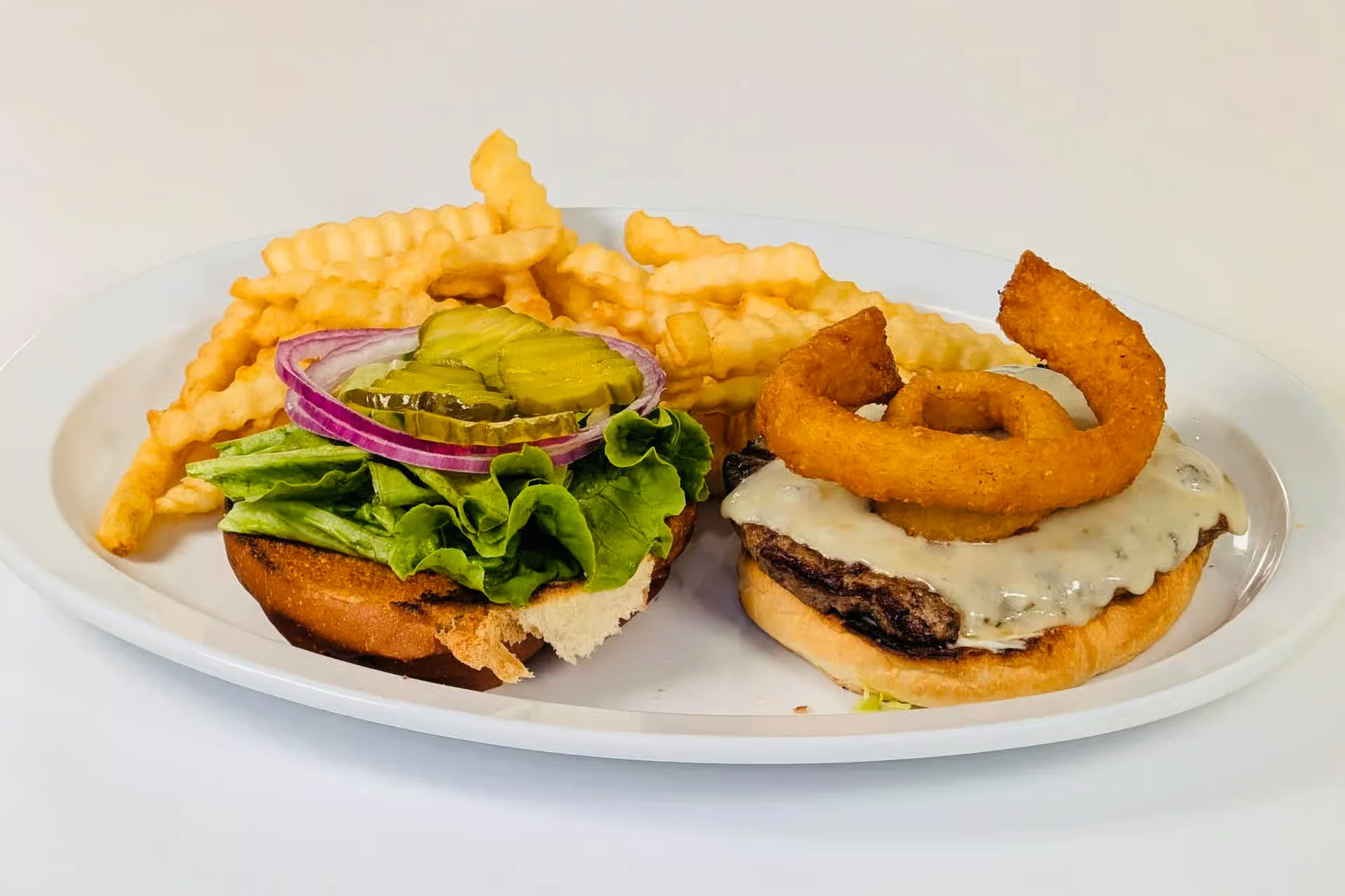 McGinn Burger - Topped with 2 crispy onion rings
